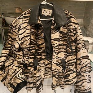 TLC Black and Tan Animal Print Jacket with Leather collar and belt